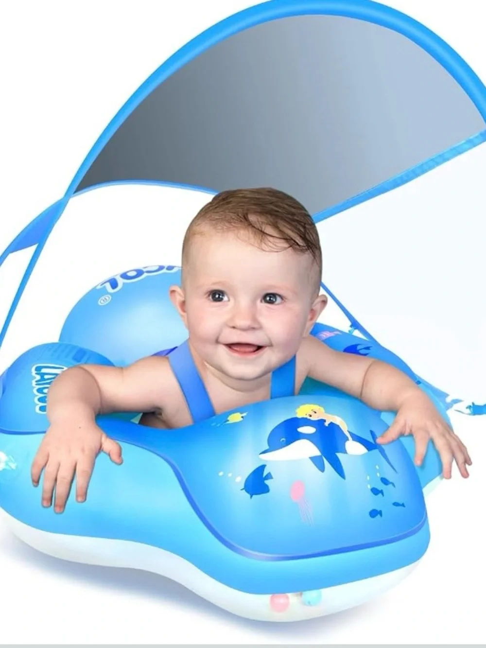 Blue Baby Inflatable Float with Canopy - Infant Swim Seat